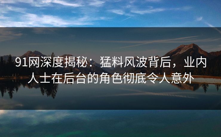 91网深度揭秘：猛料风波背后，业内人士在后台的角色彻底令人意外