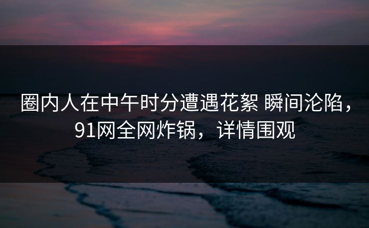 圈内人在中午时分遭遇花絮 瞬间沦陷，91网全网炸锅，详情围观