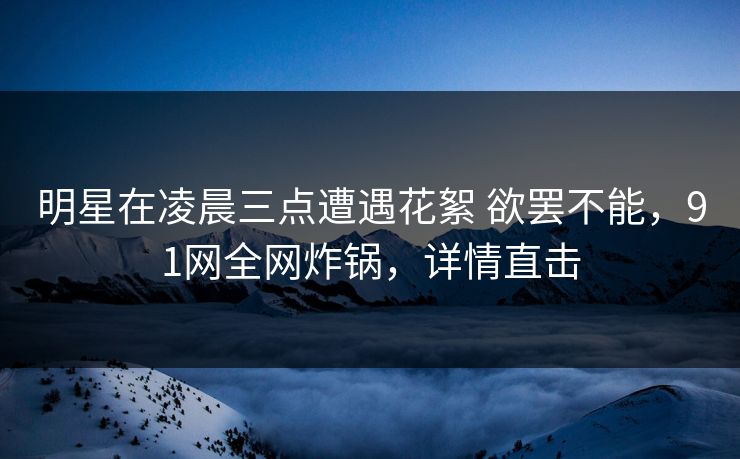 明星在凌晨三点遭遇花絮 欲罢不能，91网全网炸锅，详情直击