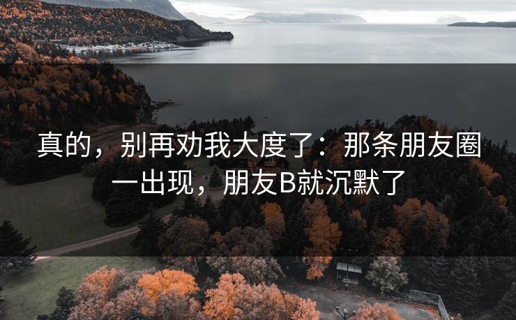 真的，别再劝我大度了：那条朋友圈一出现，朋友B就沉默了