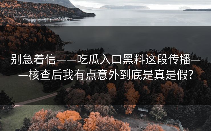 别急着信——吃瓜入口黑料这段传播——核查后我有点意外到底是真是假？